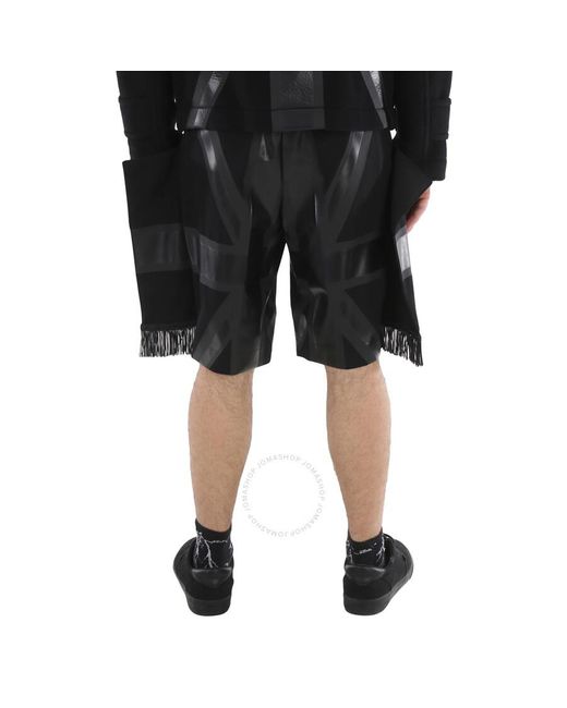 Burberry Black Union Jack Fringe Detail Wool Shorts for men