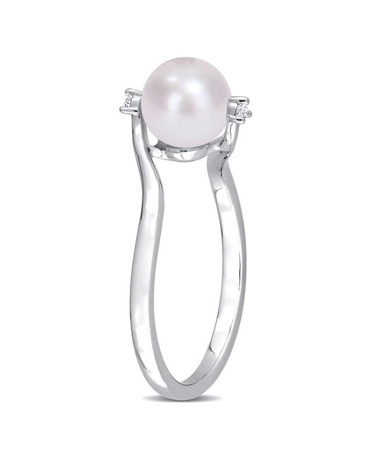 Amour White 7-7.5Mm Freshwater Cultured Pearl And Created Sapphire Bypass Ring