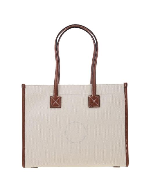 Burberry Brown Freya Small Two-tone Canvas And Leather Tote