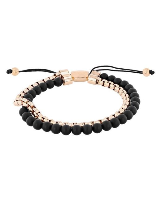 Robert Alton Metallic Stainless Steel Onyx Bead Bolo Bracelet for men