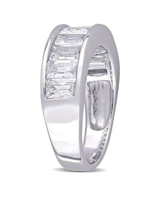 Amour Metallic 2 3/4 Ct Tgw Baguette-Cut Created Sapphire Semi-Eternity Anniversary Band