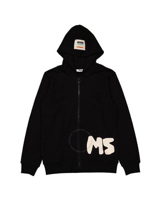 MSGM Black Boys Nero Logo Print Zip-up Jersey Hoodie for men