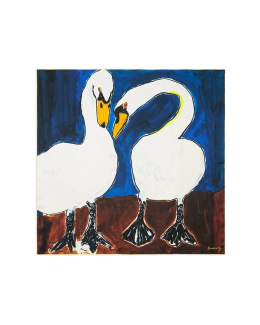 Burberry Blue Silk Swan Print Scarf