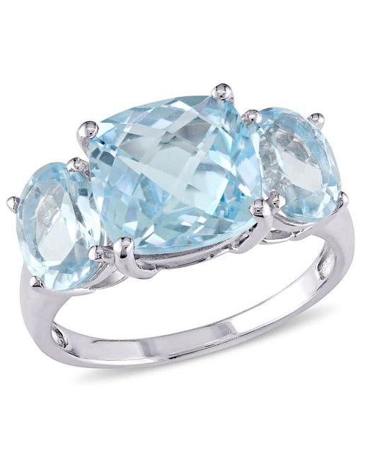 Amour Blue 8 2/ Ct Tgw Cushion Cut Topaz 3-Stone Ring for men