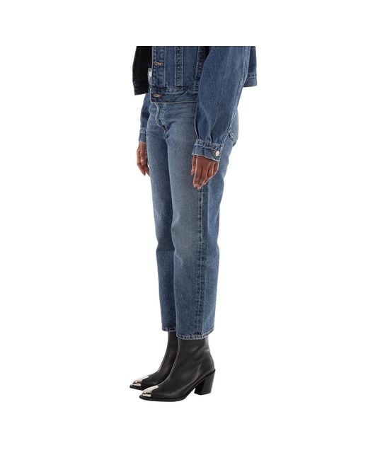 Agolde Blue Ladies Imagine Med Dark 90S Crop Mid Rise Straight Jeans