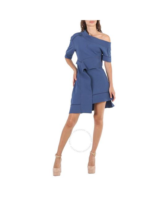 Burberry Blue One-shoulder Cotton-blend Sweatshirt Dress