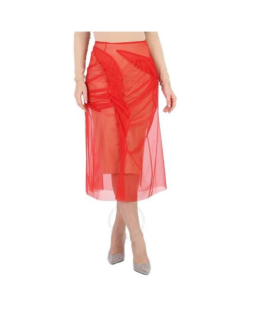 Maison Margiela Red Tulle-overlay Asymmetric Skirt