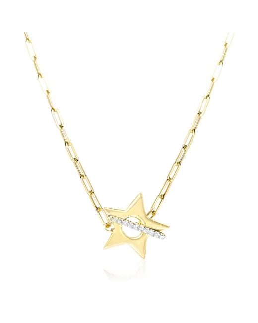 Haus of Brilliance Metallic 18K Plated Sterling Diamond Accent Star Pendant Necklace With Paperclip Chain