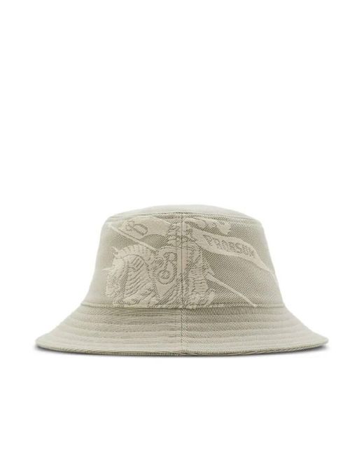 Burberry White Equestrian Knight Motif Cotton Blend Bucket Hat for men