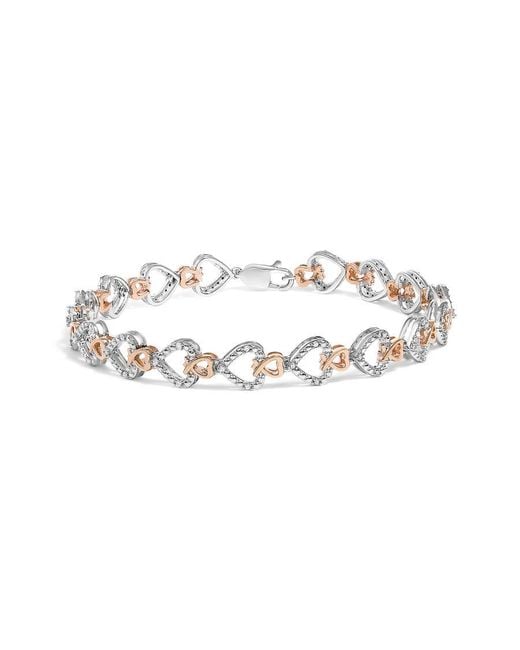 Haus of Brilliance Metallic 10K Rose Plated Sterling 1/4 Cttw Diamond Heart Link Bracelet