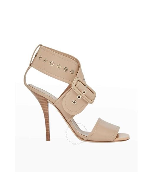 Burberry Metallic Soft Fawn Buckle Strap Leather Stilettos Heels