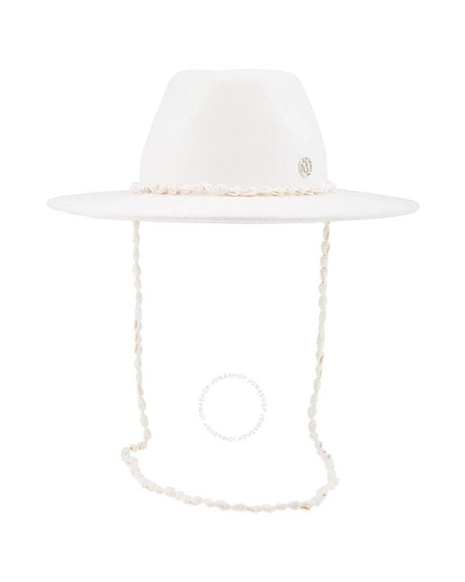 Maison Michel White Kyra Seashells Wool Felt Fedora Hat