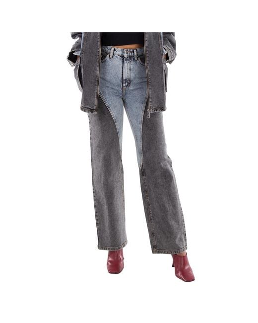 ROTATE BIRGER CHRISTENSEN Blue Ladies Medium Denim Straight Patchwork Jeans, Waist