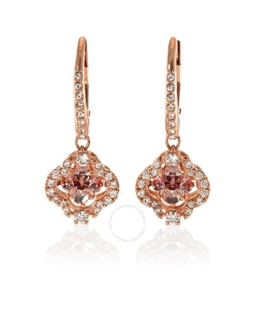 Swarovski Pink Rose- Tone Plated Sparkling Dance Clover Pierced Earrings