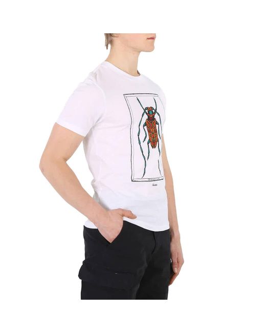 Roberto Cavalli White Crystal Embellished Beetle T-shirt for men