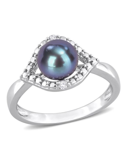 Amour Metallic 7-7.5Mm Freshwater Cultured Pearl And Topaz Halo Ring