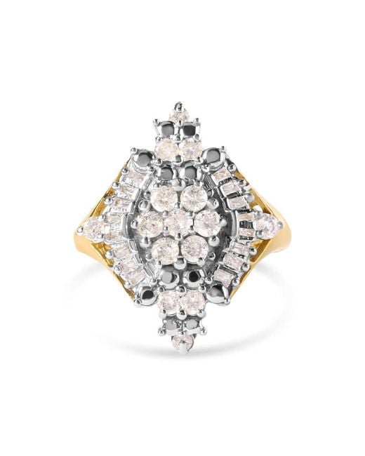 Haus of Brilliance Metallic 10K 1 Cttw Round And Baguette Cut Diamond Cluster And Rhombus Halo Ring (H-I Color, I1-I2 Clarity)