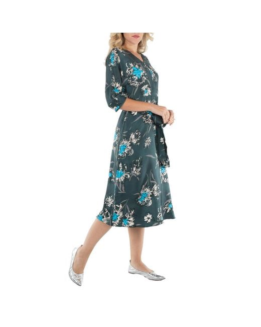 Max Mara Blue Cloe Belted Poplin Long-Sleeve Midi Dress