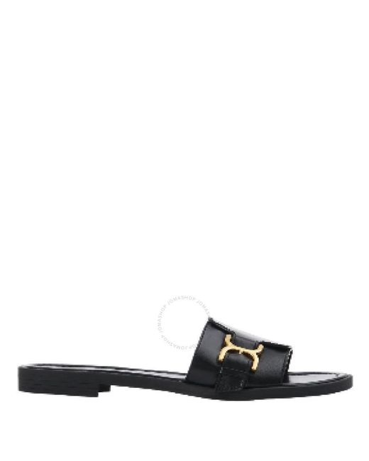 Chloé Black Toned Marcie Buckle Leather Slides, Brand Size 37 (Us