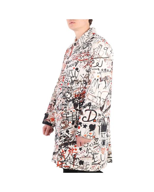 Burberry White Keats Doodle Print Single-breasted Coat for men