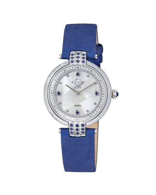 Gevril Blue Matera Diamond Mother Of Pearl Dial Watch
