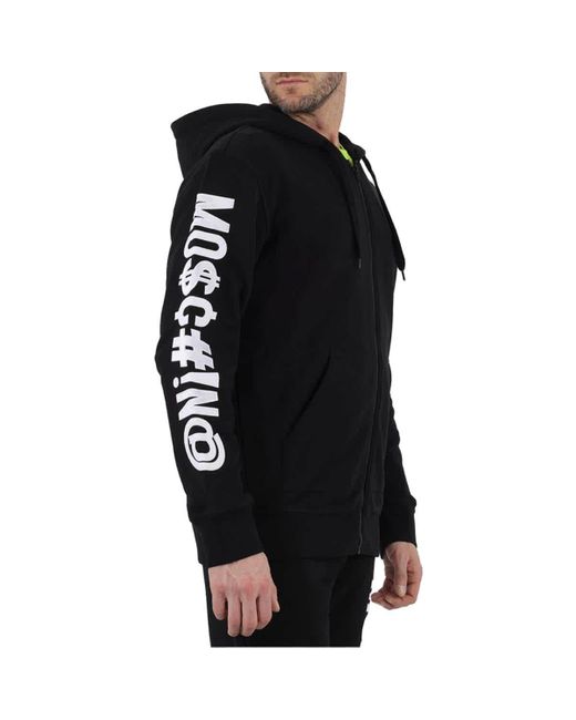 Moschino Black Symbols Logo Cotton Hooded Sweatshirt for men