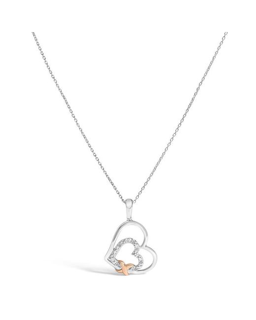 Haus of Brilliance Metallic 925 Sterling Double Heart Pendant Necklace With Diamond And 10K Rose Accent for men