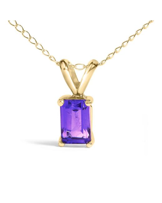 Haus of Brilliance Metallic 14K 6X4Mm Emerald Cut Amethyst Solitaire Pendant Necklace
