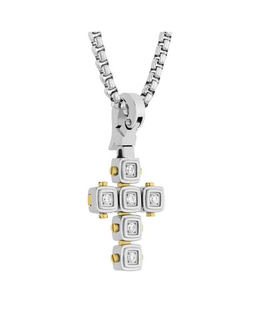 Robert Alton Metallic 1/4Ctw Diamond Stainless Steel Cushion Link Cross Pendant for men