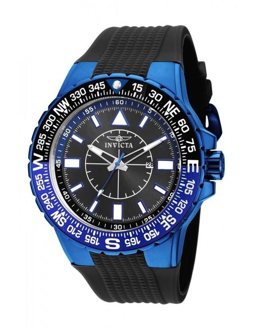 Invicta Blue Aviator Black Dial Black Silicone Watch for men