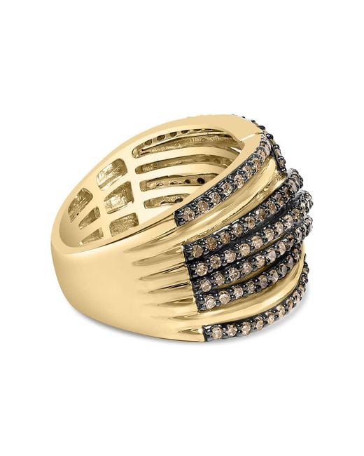 Haus of Brilliance Metallic 10K Plated .925 Sterling 1.0 Cttw Champagne Diamond Multi Row Cross Over Band Ring