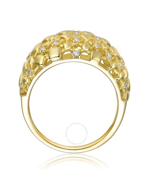 Rachel Glauber Metallic 14k Yellow Gold Plated With Cubic Zirconia Dome-shaped Textured nugget Ring