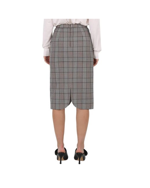 Burberry Gray Check Wool Scalloped Hem Pencil Skirt