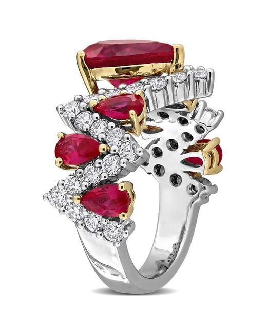 Created Forever Red 1/6Ct Tgw Created Ruby And 1 1/4Ct Tw Lab-Grown Diamond Semi-Eternity Ring