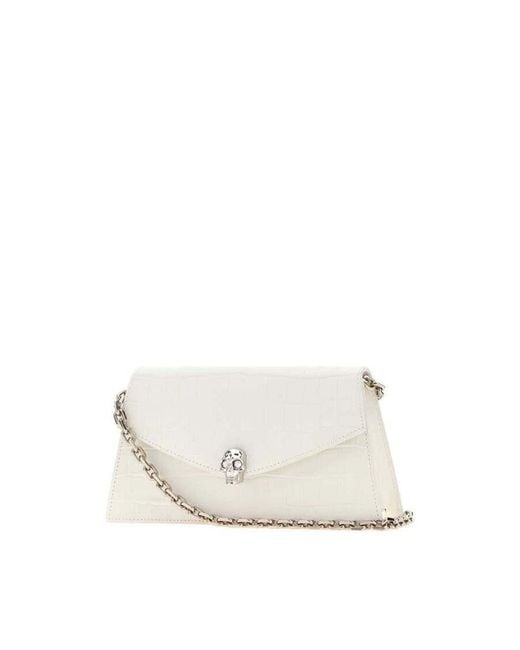McQueen Leather Mini Skull Crossbody Bag Whitesilver Borse A Mano