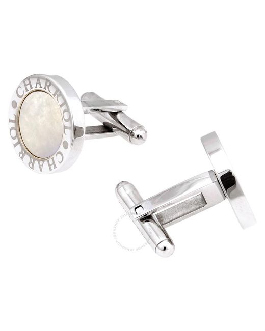 Charriol Brown Cufflinks Round Steel With White Mother Of Pearl for men