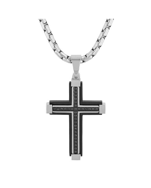 Robert Alton White 1/6Ctw Diamond Stainless Steel With Finish Cross Pendant for men