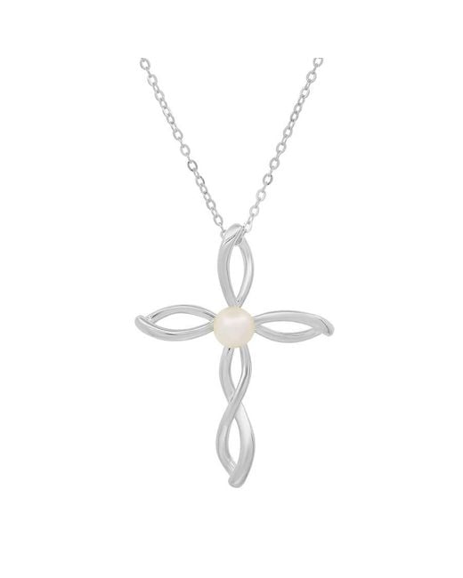 Kylie Harper Metallic Sterling Genuine Pearl Cross Pendant