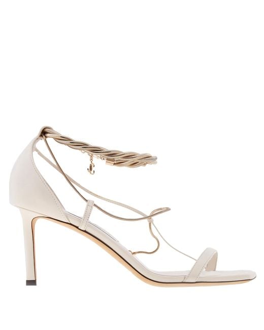 Jimmy Choo White Oriana 75 Chains Nappa Sandals, Brand Size 39.5 Us
