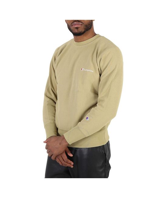 Champion Natural Sand Reverse Weave Script Logo Crew Sweatshirt, Size for men