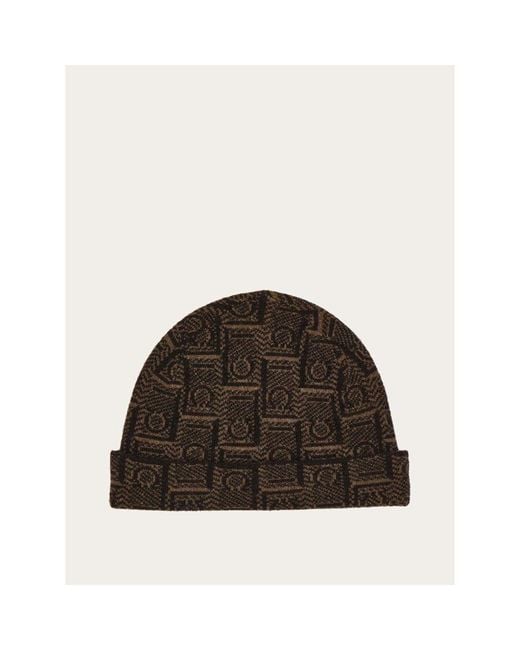 Ferragamo Brown Wool Jacquard Hat for men
