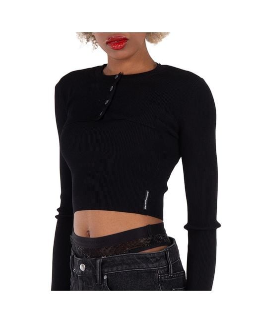 T By Alexander Wang Black Ribbed-Knit Double Layer Top