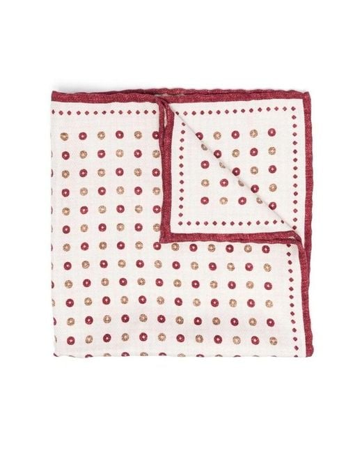 Brunello Cucinelli Red Silk Patterned Pocket Square for men