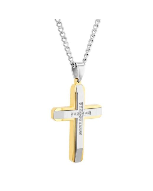 Robert Alton Metallic 1/10Ctw Diamond Stainless Steel With Finish Cross Pendant for men