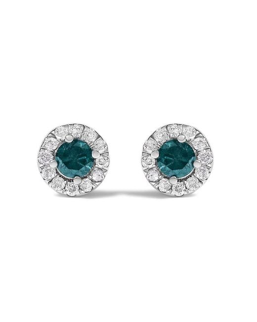 Haus of Brilliance Green 925 Sterling 1/2 Cttw Diamond Halo Stud Earring