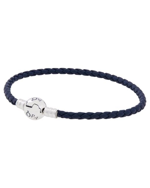 Pandora Blue Moments Round Clasp Braided Leather Bracelet for men