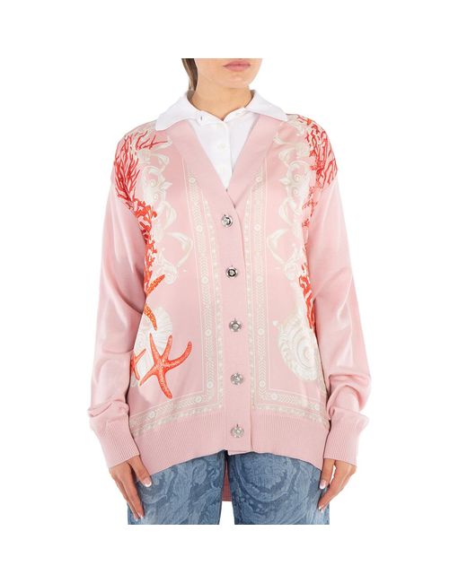 Versace Pink Barocco Sea Panelled V-Neck Cardigan