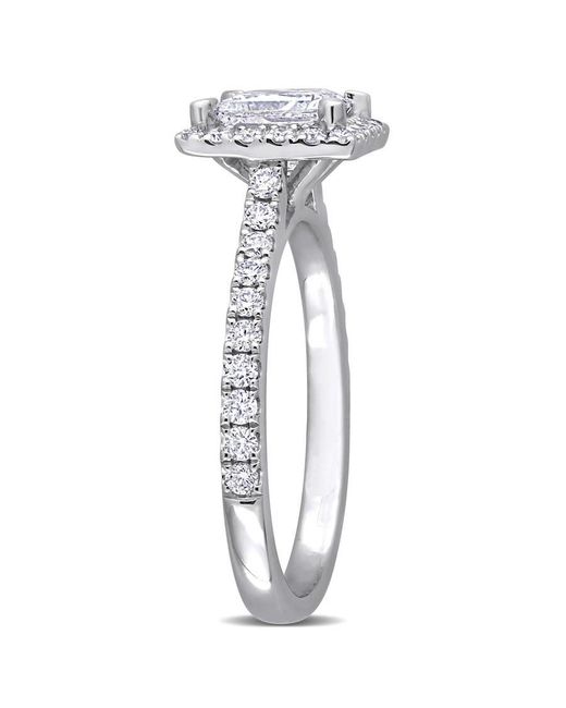 Created Forever Metallic 1 1/2 Ct Tw Princess & Round Lab Created Diamond With Tsavorite Accent Halo Engagement Ring