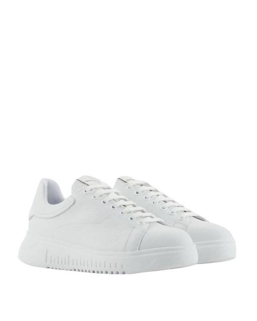 Emporio Armani White Low Top Leather Sneakers