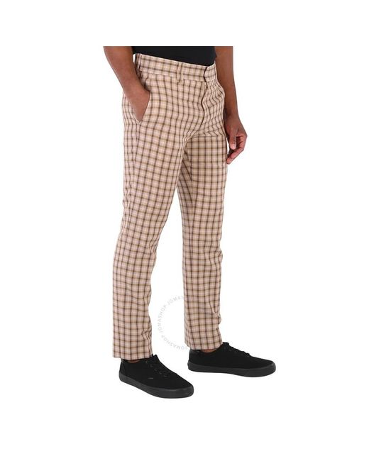 Burberry Natural Soft Fawn Gingham Wool Tailored Trousers for men